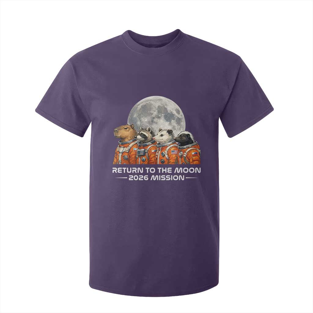 2026 Mission Lunar Orbit Animal Crew T Shirt For Kid Funny Capybara Raccoon Opossum Skunk Astronauts TS02 Purple Print Your Wear