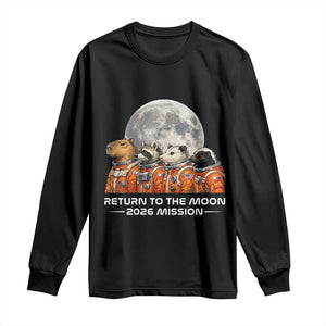 2026 Mission Lunar Orbit Animal Crew Long Sleeve Shirt Funny Capybara Raccoon Opossum Skunk Astronauts TS02 Black Print Your Wear