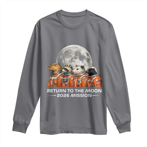 2026 Mission Lunar Orbit Animal Crew Long Sleeve Shirt Funny Capybara Raccoon Opossum Skunk Astronauts TS02 Charcoal Print Your Wear