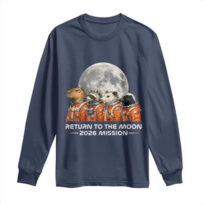 2026 Mission Lunar Orbit Animal Crew Long Sleeve Shirt Funny Capybara Raccoon Opossum Skunk Astronauts TS02 Navy Print Your Wear
