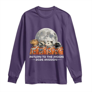 2026 Mission Lunar Orbit Animal Crew Long Sleeve Shirt Funny Capybara Raccoon Opossum Skunk Astronauts TS02 Purple Print Your Wear