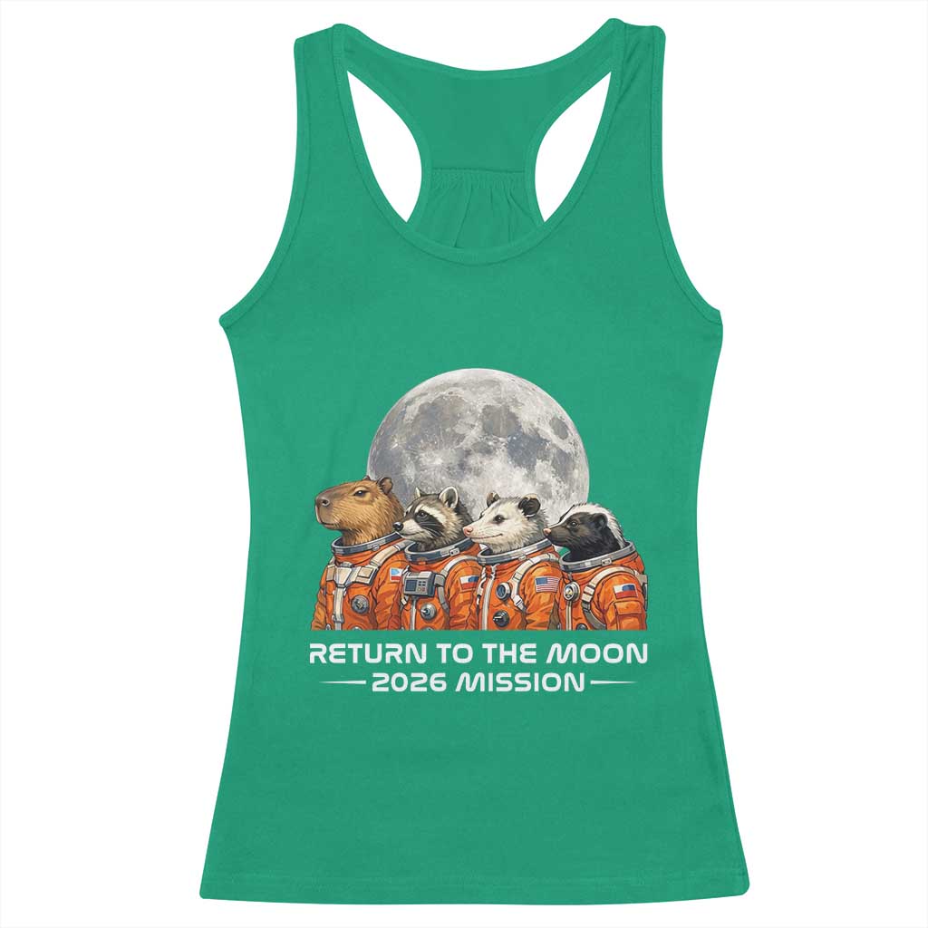 2026 Mission Lunar Orbit Animal Crew Racerback Tank Top Funny Capybara Raccoon Opossum Skunk Astronauts TS02 Irish Green Print Your Wear