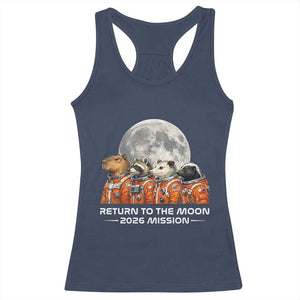 2026 Mission Lunar Orbit Animal Crew Racerback Tank Top Funny Capybara Raccoon Opossum Skunk Astronauts TS02 Navy Print Your Wear