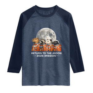 2026 Mission Lunar Orbit Animal Crew Raglan Shirt Funny Capybara Raccoon Opossum Skunk Astronauts TS02 Heather Denim Navy Print Your Wear