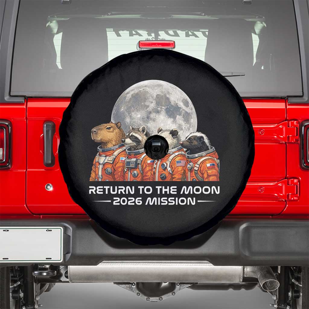 2026 Mission Lunar Orbit Animal Crew Spare Tire Cover Funny Capybara Raccoon Opossum Skunk Astronauts TS02 Black Print Your Wear