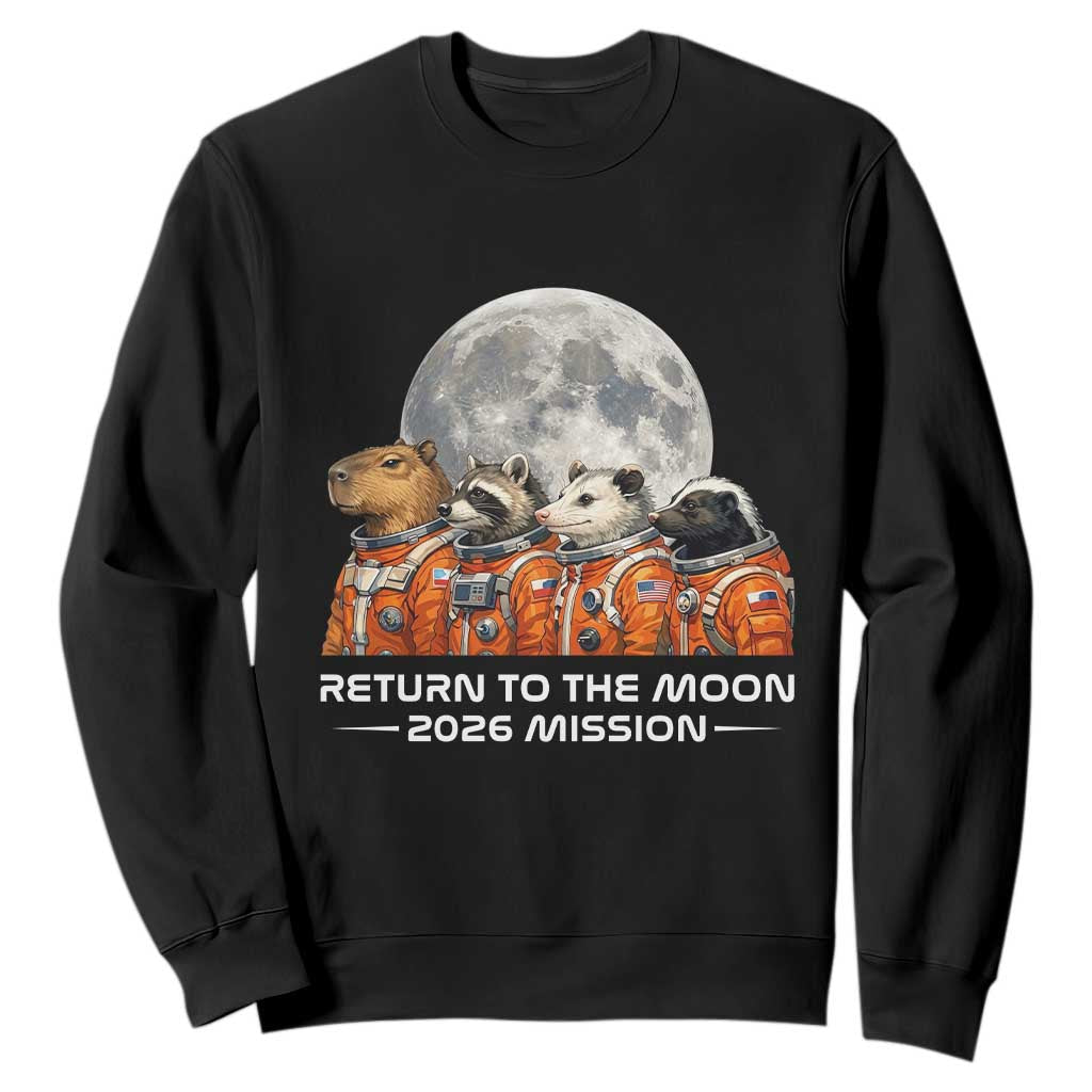 2026 Mission Lunar Orbit Animal Crew Sweatshirt Funny Capybara Raccoon Opossum Skunk Astronauts TS02 Black Print Your Wear