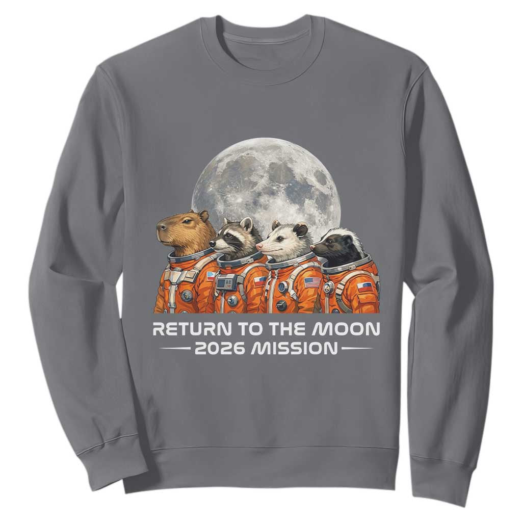 2026 Mission Lunar Orbit Animal Crew Sweatshirt Funny Capybara Raccoon Opossum Skunk Astronauts TS02 Charcoal Print Your Wear