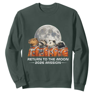 2026 Mission Lunar Orbit Animal Crew Sweatshirt Funny Capybara Raccoon Opossum Skunk Astronauts TS02 Dark Forest Green Print Your Wear