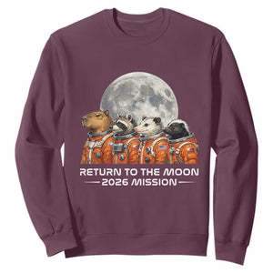 2026 Mission Lunar Orbit Animal Crew Sweatshirt Funny Capybara Raccoon Opossum Skunk Astronauts TS02 Maroon Print Your Wear