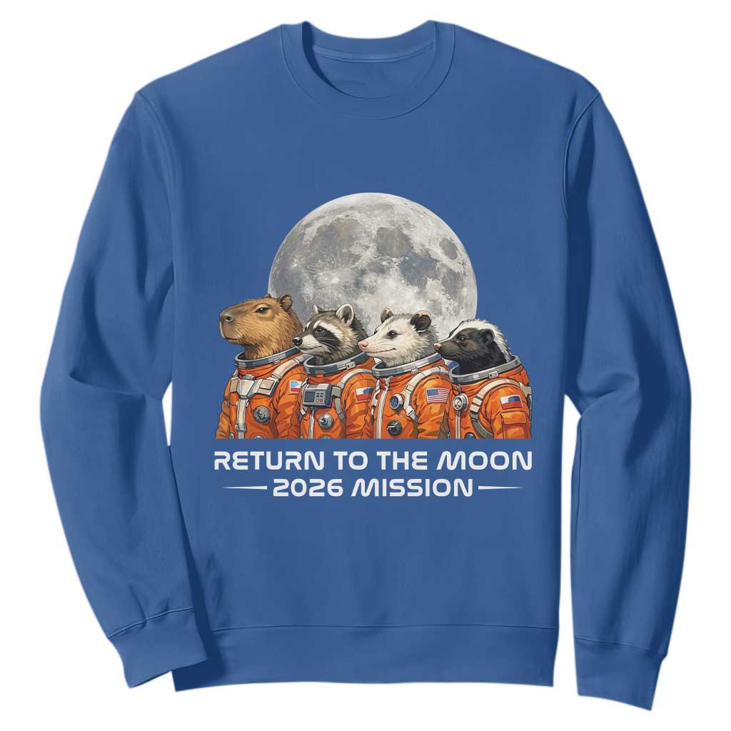 2026 Mission Lunar Orbit Animal Crew Sweatshirt Funny Capybara Raccoon Opossum Skunk Astronauts TS02 Royal Blue Print Your Wear