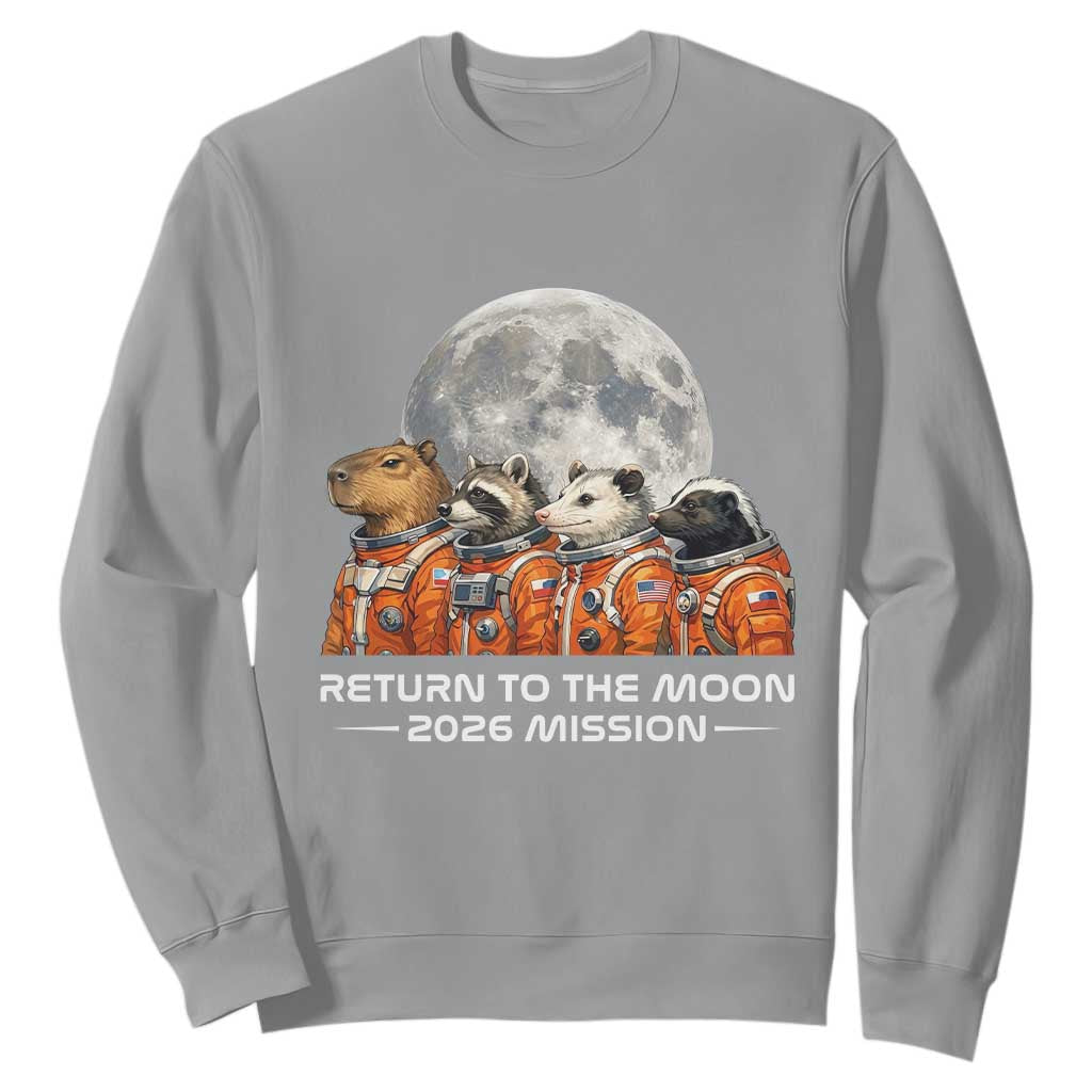 2026 Mission Lunar Orbit Animal Crew Sweatshirt Funny Capybara Raccoon Opossum Skunk Astronauts TS02 Sport Gray Print Your Wear