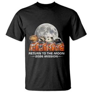 2026 Mission Lunar Orbit Animal Crew T Shirt Funny Capybara Raccoon Opossum Skunk Astronauts TS02 Black Print Your Wear