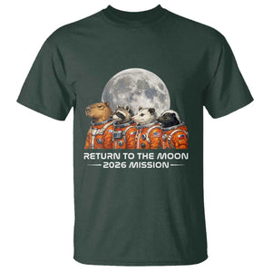 2026 Mission Lunar Orbit Animal Crew T Shirt Funny Capybara Raccoon Opossum Skunk Astronauts TS02 Dark Forest Green Print Your Wear