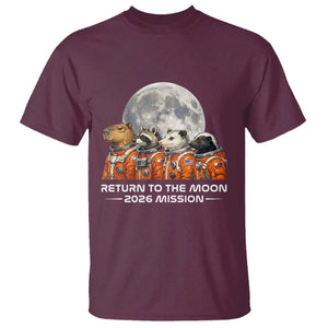 2026 Mission Lunar Orbit Animal Crew T Shirt Funny Capybara Raccoon Opossum Skunk Astronauts TS02 Maroon Print Your Wear