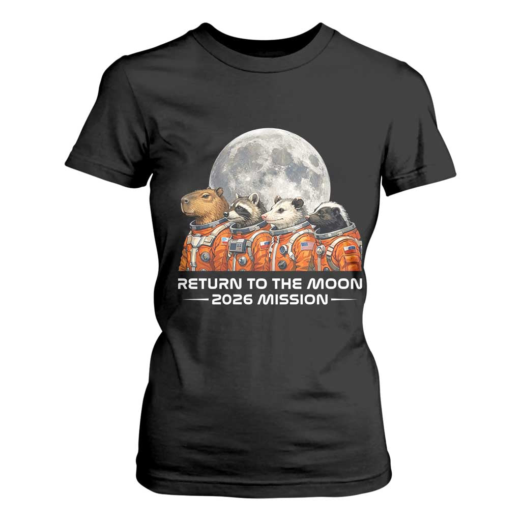 2026 Mission Lunar Orbit Animal Crew T Shirt For Women Funny Capybara Raccoon Opossum Skunk Astronauts TS02 Black Print Your Wear