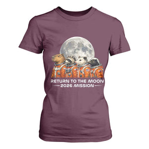2026 Mission Lunar Orbit Animal Crew T Shirt For Women Funny Capybara Raccoon Opossum Skunk Astronauts TS02 Maroon Print Your Wear