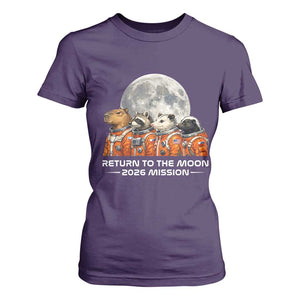 2026 Mission Lunar Orbit Animal Crew T Shirt For Women Funny Capybara Raccoon Opossum Skunk Astronauts TS02 Purple Print Your Wear