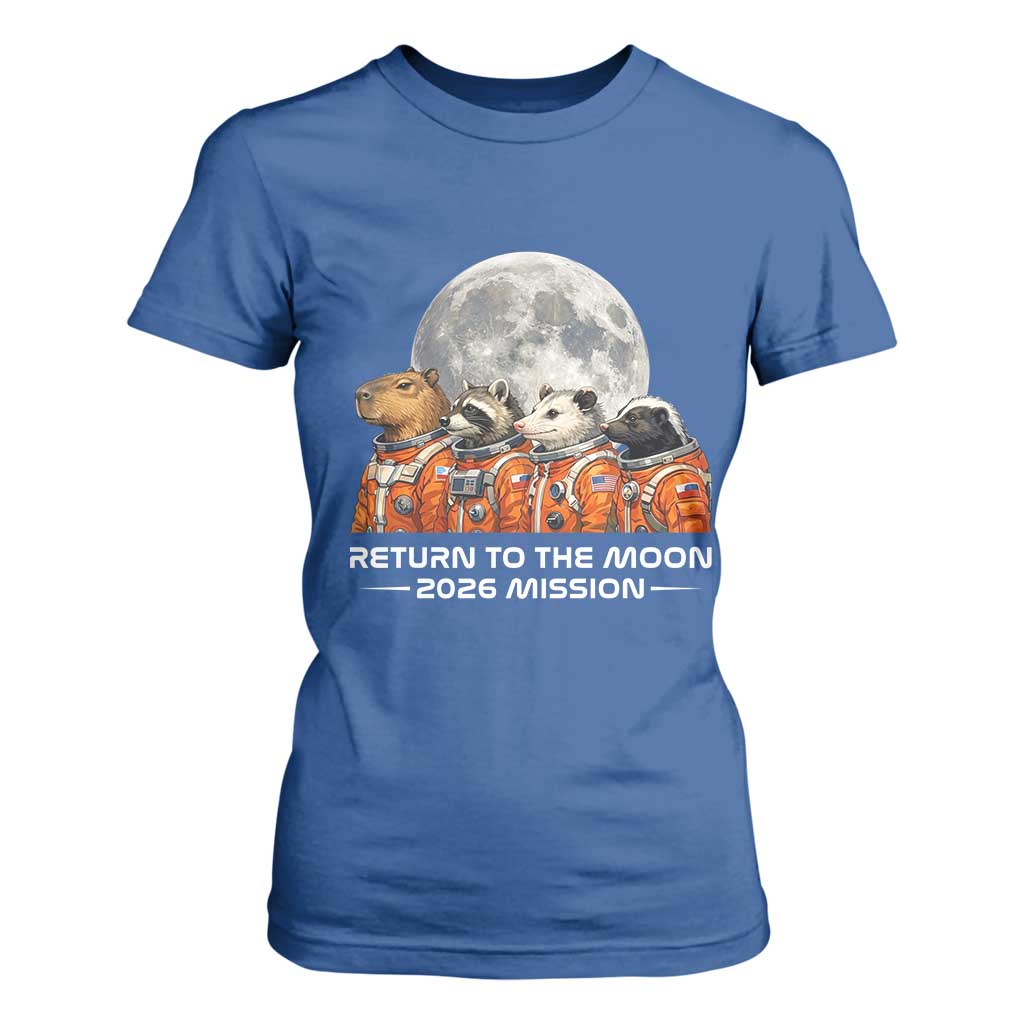 2026 Mission Lunar Orbit Animal Crew T Shirt For Women Funny Capybara Raccoon Opossum Skunk Astronauts TS02 Royal Blue Print Your Wear