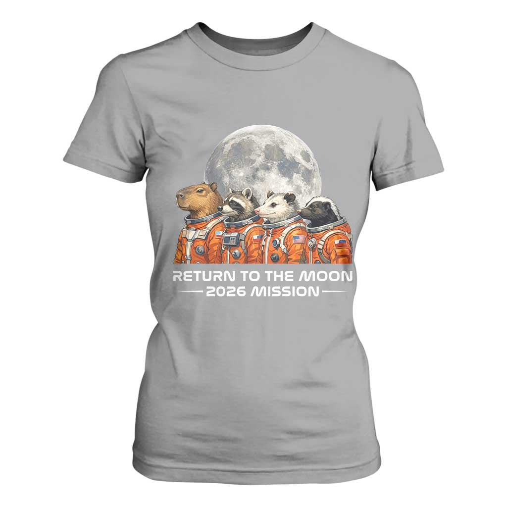 2026 Mission Lunar Orbit Animal Crew T Shirt For Women Funny Capybara Raccoon Opossum Skunk Astronauts TS02 Sport Gray Print Your Wear