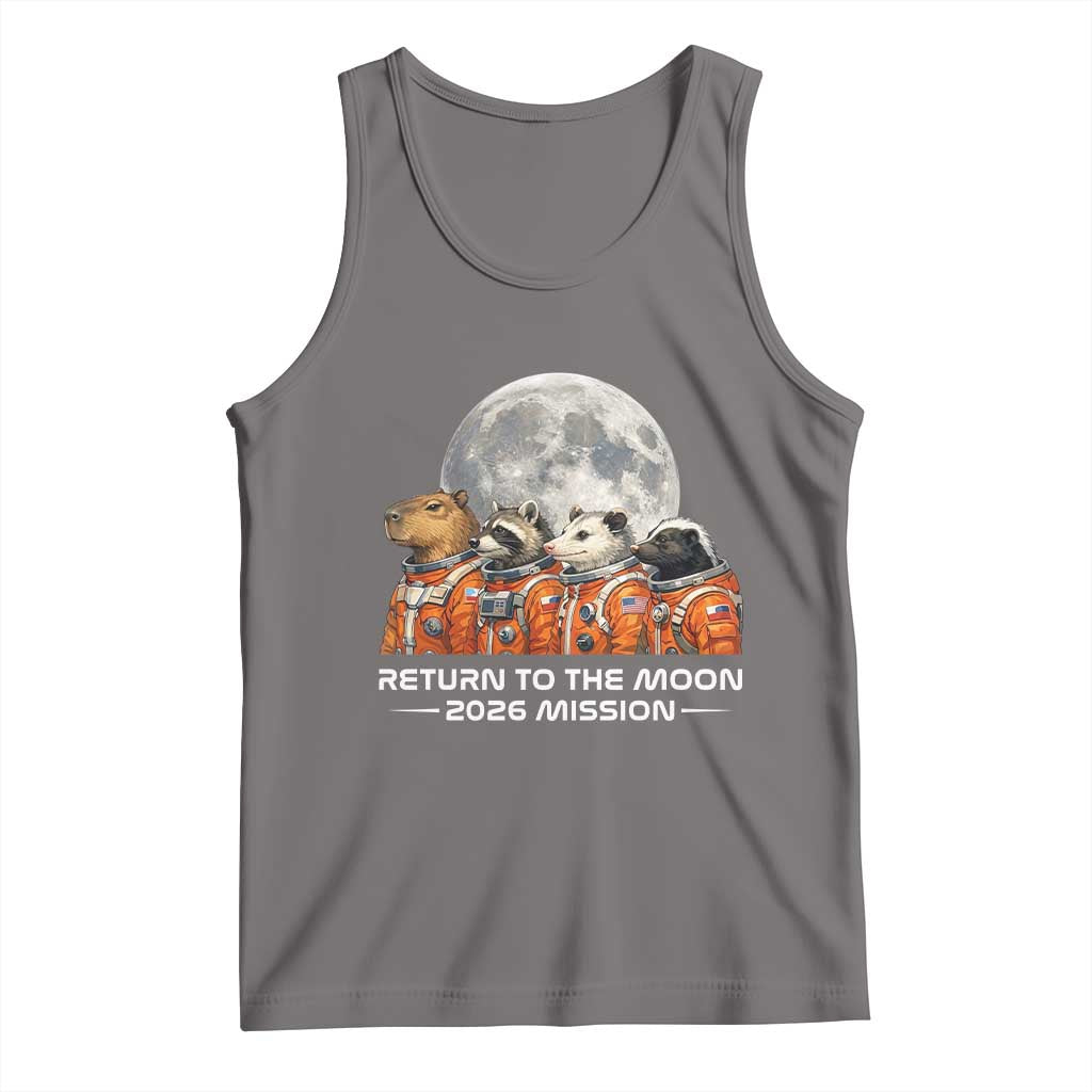 2026 Mission Lunar Orbit Animal Crew Tank Top Funny Capybara Raccoon Opossum Skunk Astronauts TS02 Deep Heather Print Your Wear