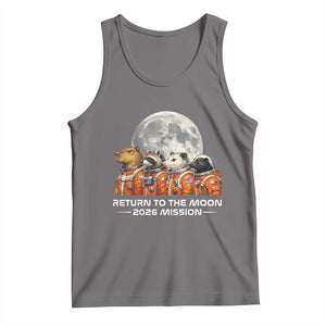 2026 Mission Lunar Orbit Animal Crew Tank Top Funny Capybara Raccoon Opossum Skunk Astronauts TS02 Deep Heather Print Your Wear