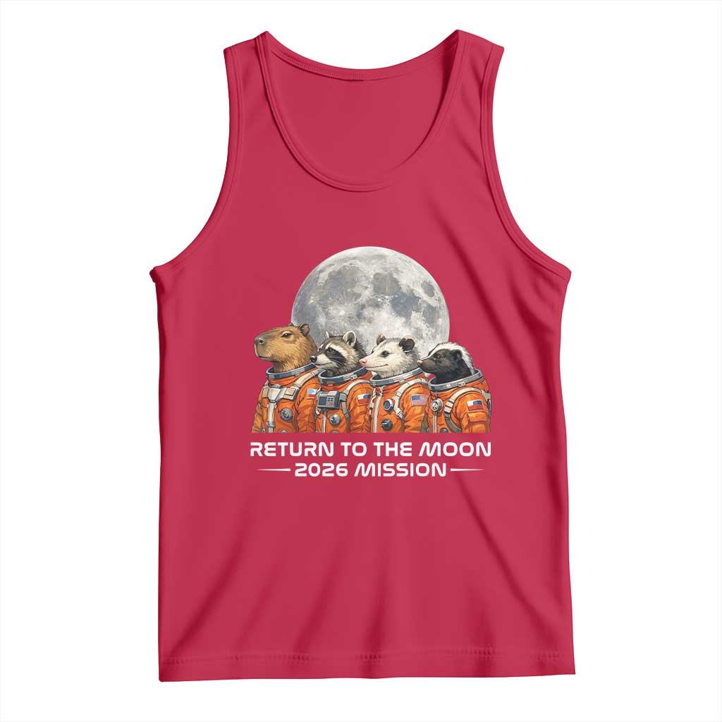2026 Mission Lunar Orbit Animal Crew Tank Top Funny Capybara Raccoon Opossum Skunk Astronauts TS02 Red Print Your Wear