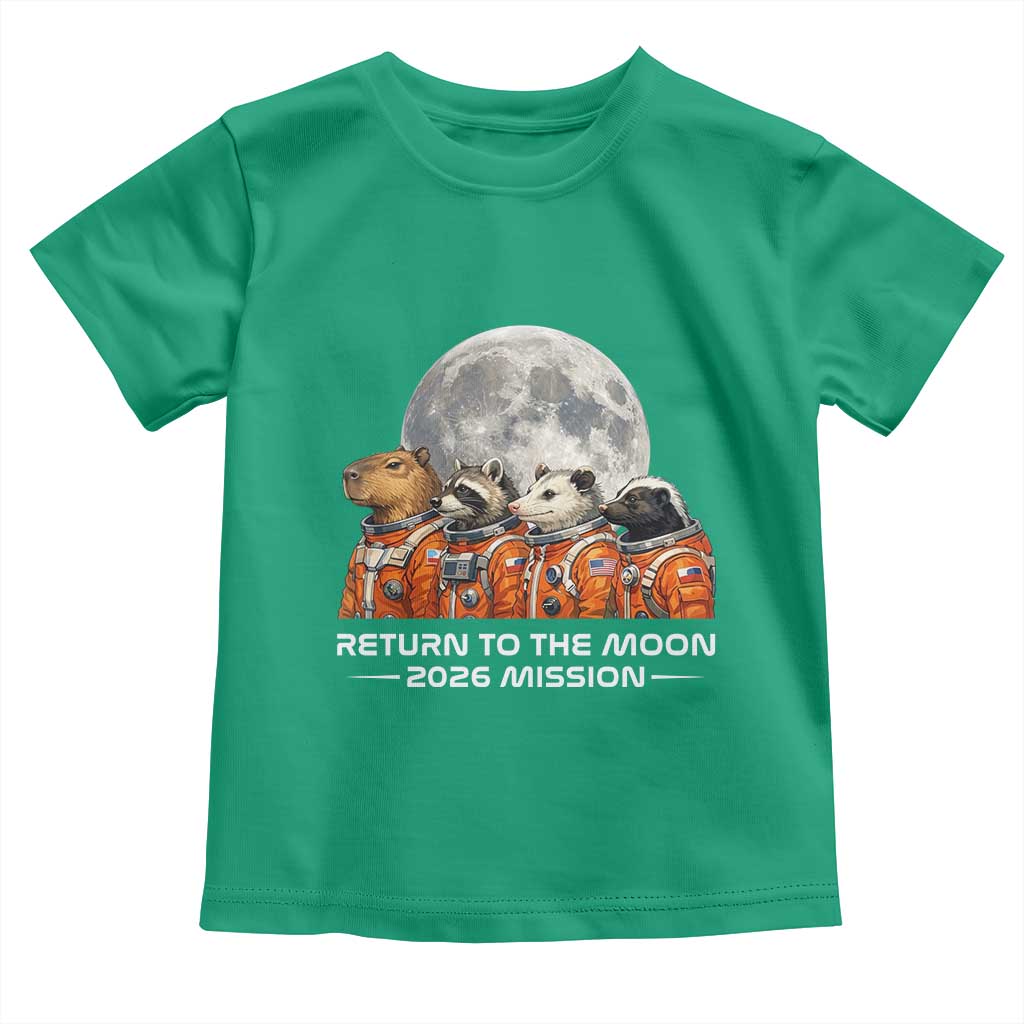 2026 Mission Lunar Orbit Animal Crew Toddler T Shirt Funny Capybara Raccoon Opossum Skunk Astronauts TS02 Irish Green Print Your Wear