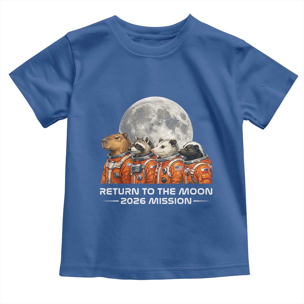 2026 Mission Lunar Orbit Animal Crew Toddler T Shirt Funny Capybara Raccoon Opossum Skunk Astronauts TS02 Royal Blue Print Your Wear