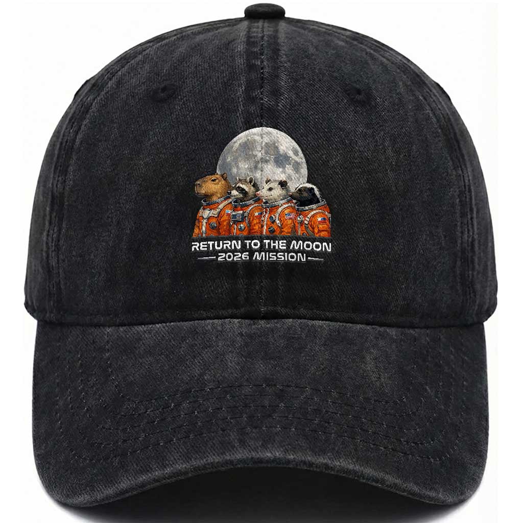 2026 Mission Lunar Orbit Animal Crew Washed Cotton Baseball Cap Funny Capybara Raccoon Opossum Skunk Astronauts TS02 Print Your Wear