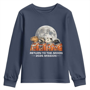 2026 Mission Lunar Orbit Animal Crew Youth Sweatshirt Funny Capybara Raccoon Opossum Skunk Astronauts TS02 Navy Print Your Wear