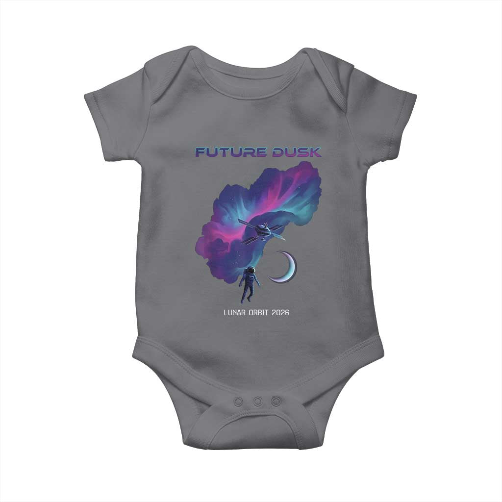 Future Dusk Lunar Orbit 2026 Baby Onesie Cosmic Nebula Astronaut n Satellite Space Exploration TS02 Charcoal Print Your Wear