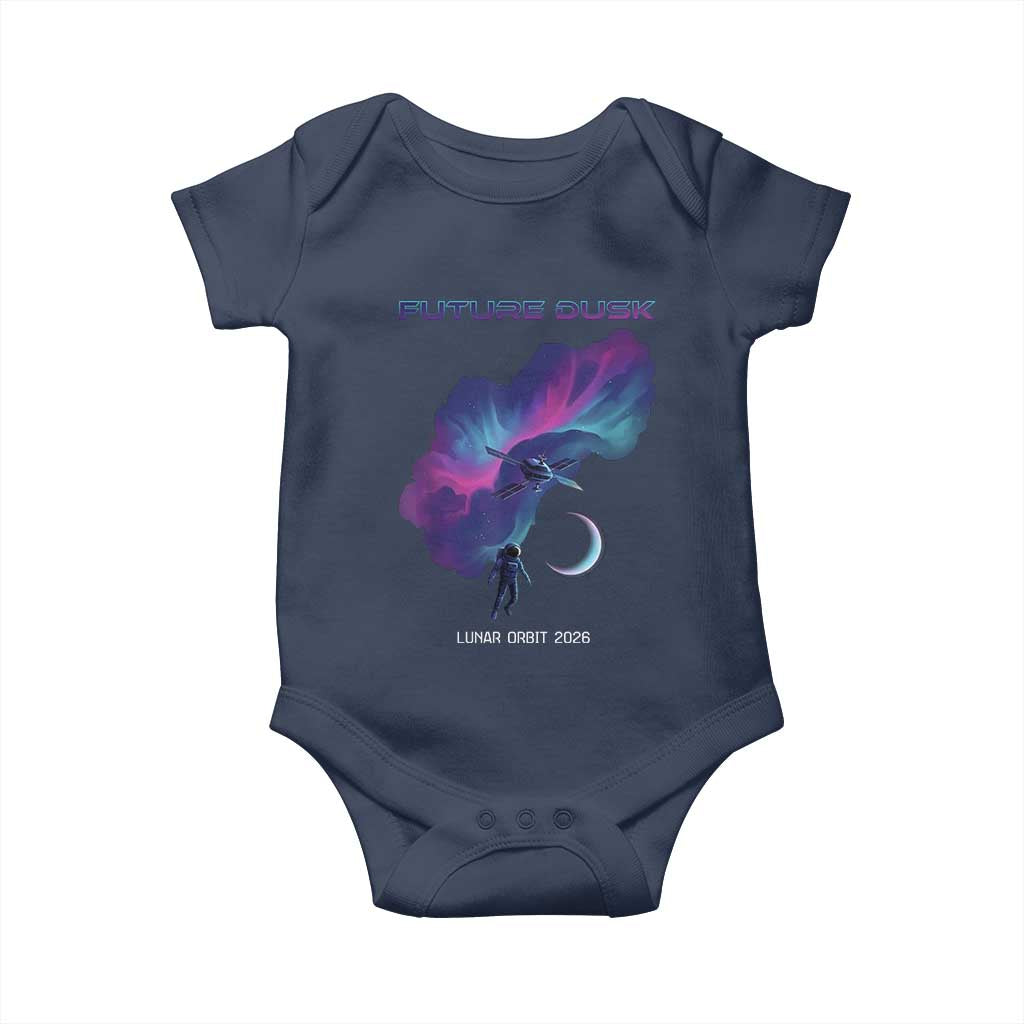 Future Dusk Lunar Orbit 2026 Baby Onesie Cosmic Nebula Astronaut n Satellite Space Exploration TS02 Navy Print Your Wear