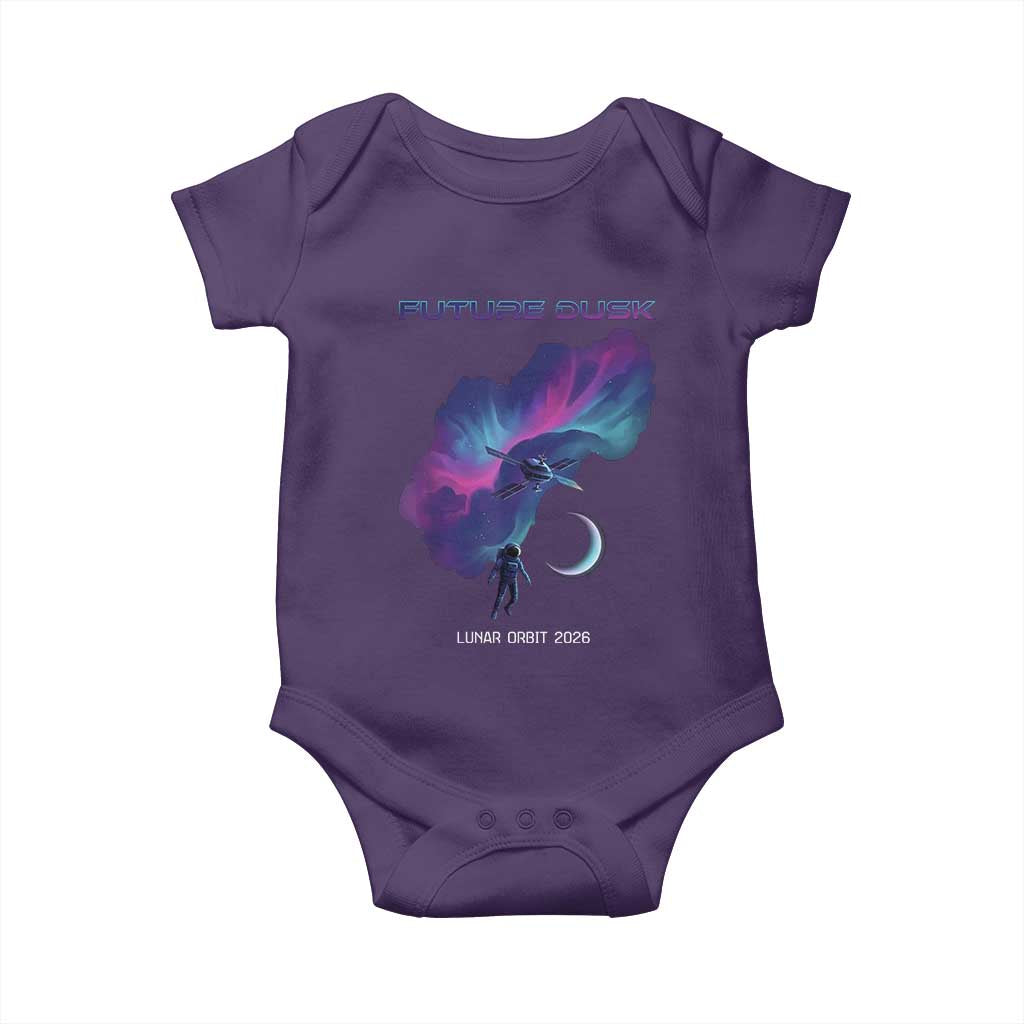 Future Dusk Lunar Orbit 2026 Baby Onesie Cosmic Nebula Astronaut n Satellite Space Exploration TS02 Purple Print Your Wear