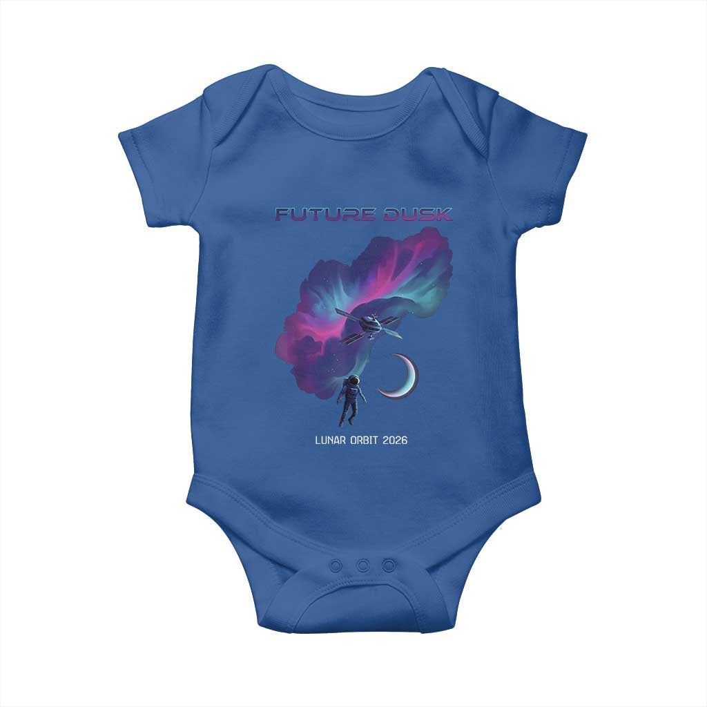 Future Dusk Lunar Orbit 2026 Baby Onesie Cosmic Nebula Astronaut n Satellite Space Exploration TS02 Royal Blue Print Your Wear