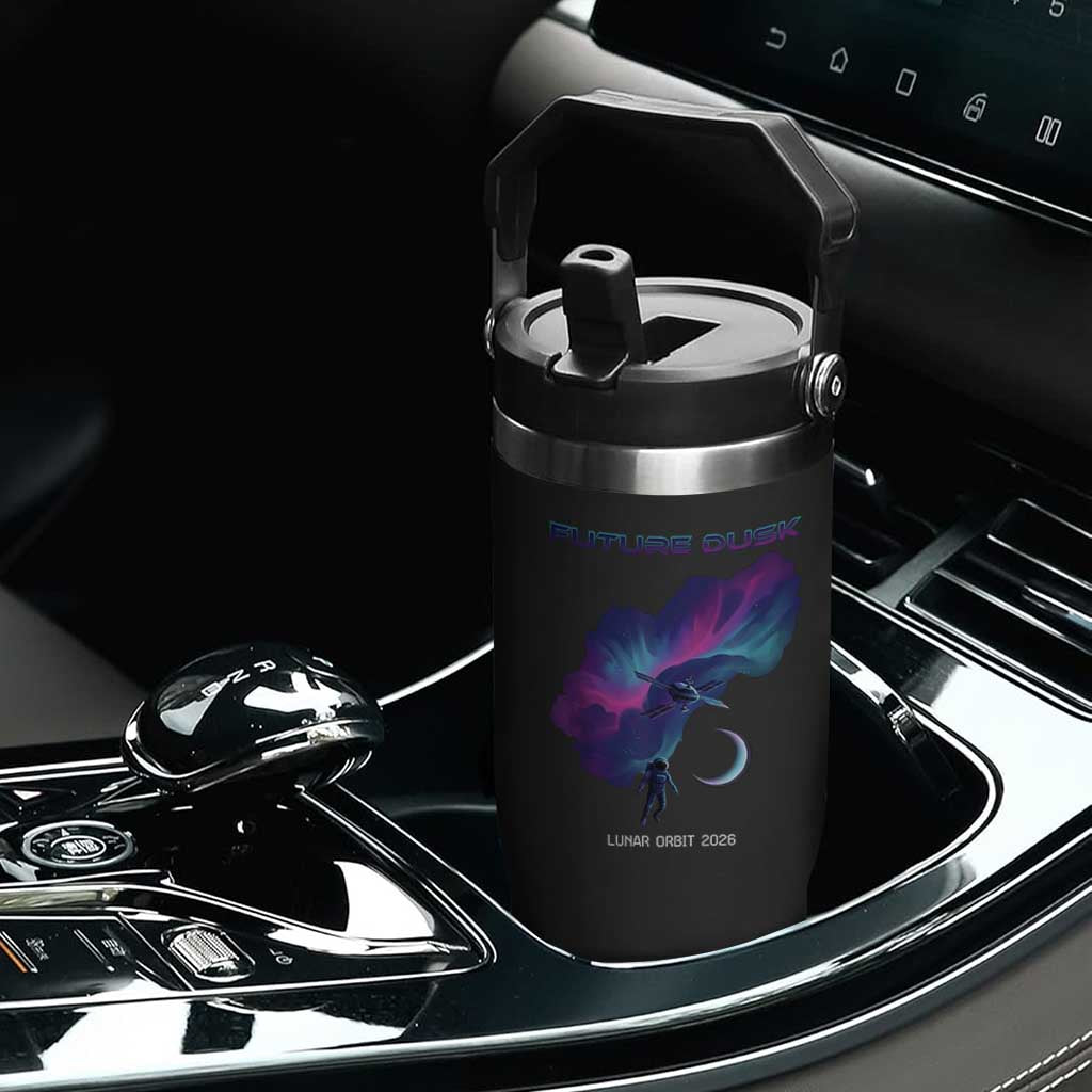 Future Dusk Lunar Orbit 2026 Flip Straw Tumbler Cosmic Nebula Astronaut n Satellite Space Exploration TS02 Print Your Wear