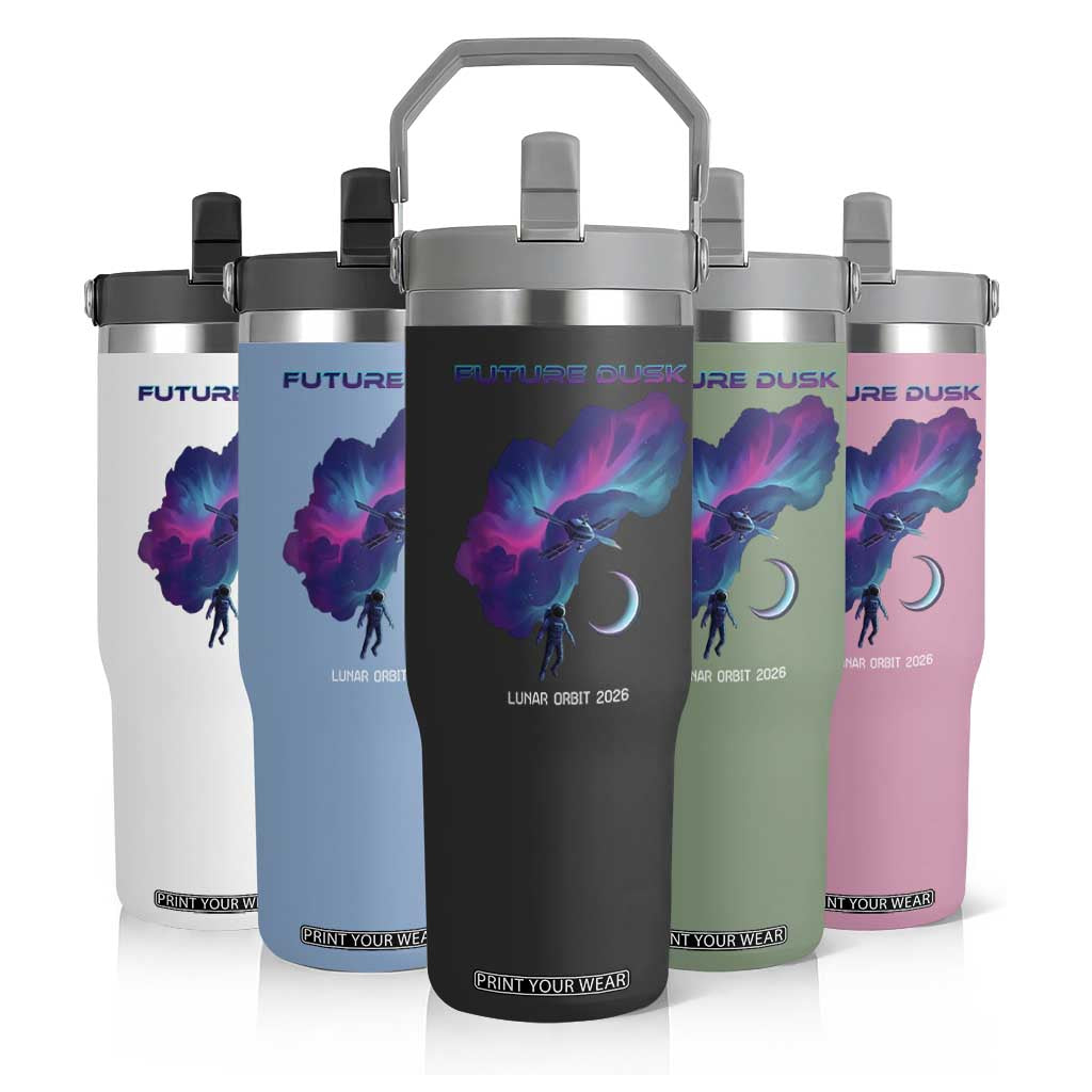 Future Dusk Lunar Orbit 2026 Flip Straw Tumbler Cosmic Nebula Astronaut n Satellite Space Exploration TS02 Print Your Wear