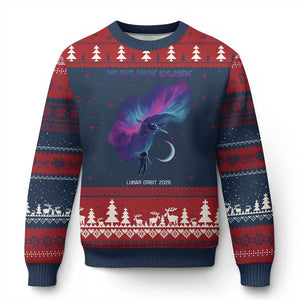 Future Dusk Lunar Orbit 2026 Ugly Christmas Sweater Cosmic Nebula Astronaut n Satellite Space Exploration TS02 Navy Red Print Your Wear
