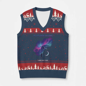 Future Dusk Lunar Orbit 2026 V-Neck Knit Sweater Vest Cosmic Nebula Astronaut n Satellite Space Exploration TS02 Navy Red Print Your Wear