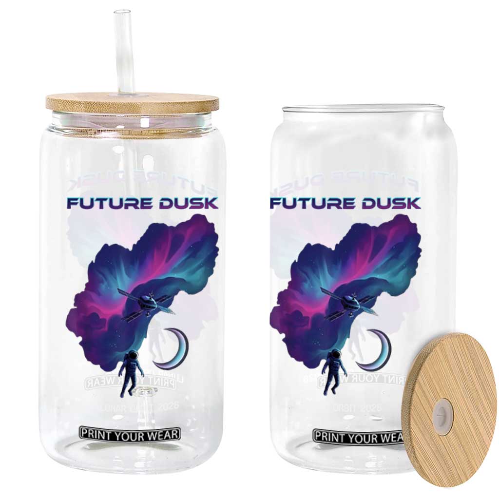 Future Dusk Lunar Orbit 2026 Glass Can Cosmic Nebula Astronaut n Satellite Space Exploration TS02 Print Your Wear