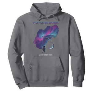 Future Dusk Lunar Orbit 2026 Hoodie Cosmic Nebula Astronaut n Satellite Space Exploration TS02 Charcoal Print Your Wear