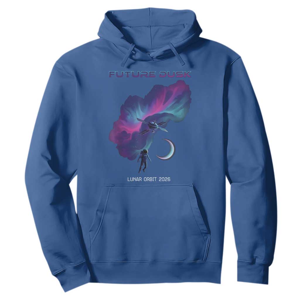 Future Dusk Lunar Orbit 2026 Hoodie Cosmic Nebula Astronaut n Satellite Space Exploration TS02 Royal Blue Print Your Wear