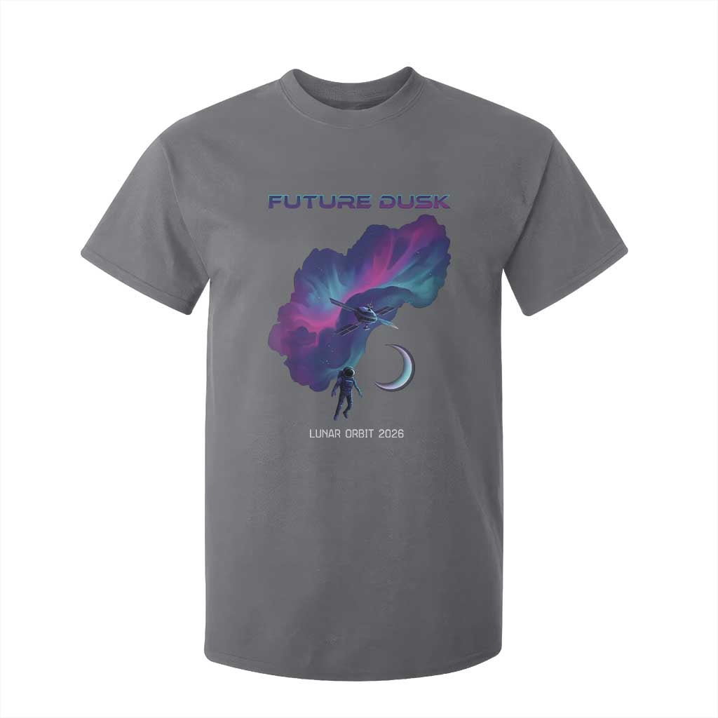 Future Dusk Lunar Orbit 2026 T Shirt For Kid Cosmic Nebula Astronaut n Satellite Space Exploration TS02 Charcoal Print Your Wear