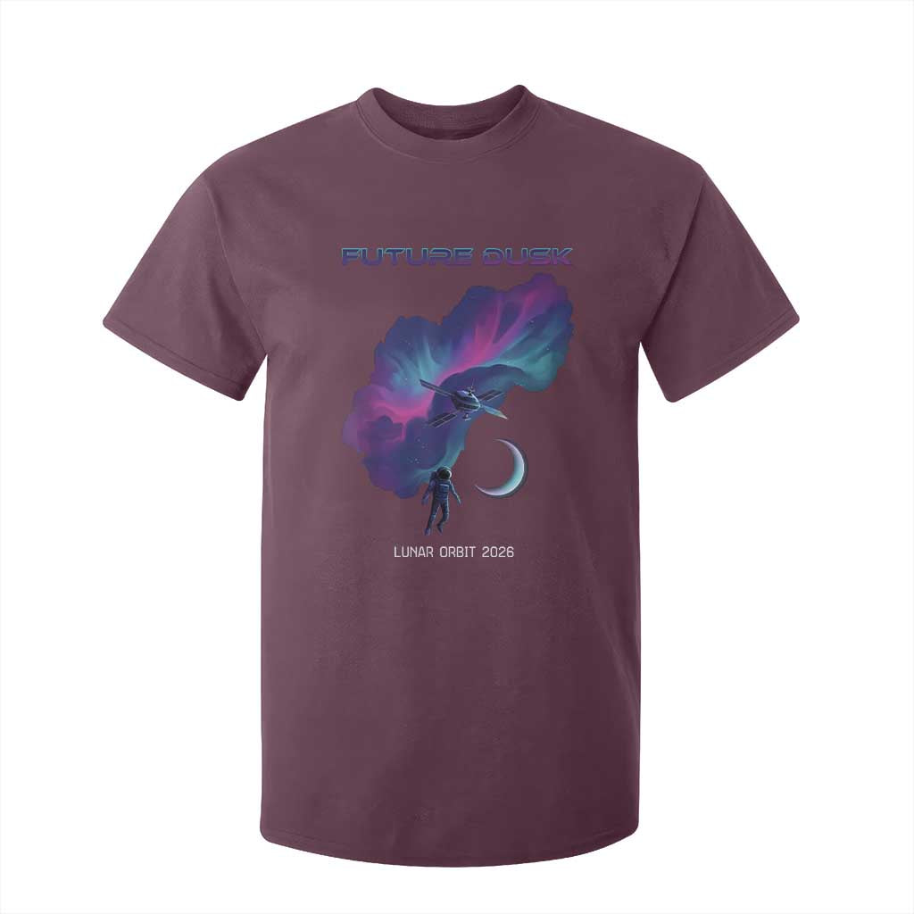 Future Dusk Lunar Orbit 2026 T Shirt For Kid Cosmic Nebula Astronaut n Satellite Space Exploration TS02 Maroon Print Your Wear