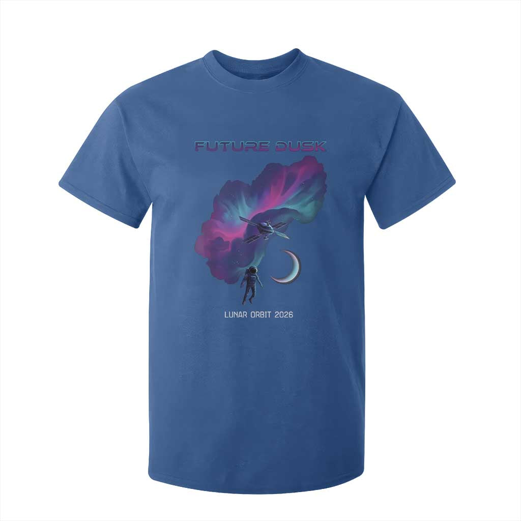 Future Dusk Lunar Orbit 2026 T Shirt For Kid Cosmic Nebula Astronaut n Satellite Space Exploration TS02 Royal Blue Print Your Wear