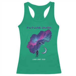 Future Dusk Lunar Orbit 2026 Racerback Tank Top Cosmic Nebula Astronaut n Satellite Space Exploration TS02 Irish Green Print Your Wear