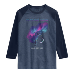 Future Dusk Lunar Orbit 2026 Raglan Shirt Cosmic Nebula Astronaut n Satellite Space Exploration TS02 Heather Denim Navy Print Your Wear