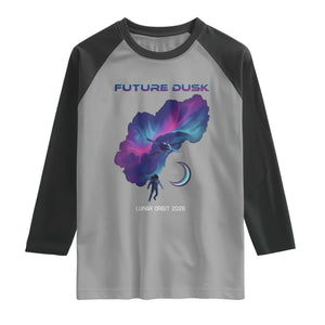 Future Dusk Lunar Orbit 2026 Raglan Shirt Cosmic Nebula Astronaut n Satellite Space Exploration TS02 Sport Gray Black Print Your Wear