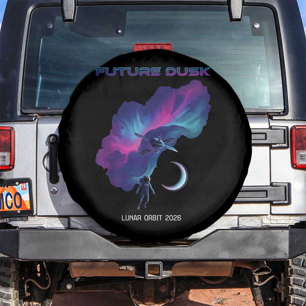 Future Dusk Lunar Orbit 2026 Spare Tire Cover Cosmic Nebula Astronaut n Satellite Space Exploration TS02 No hole Black Print Your Wear
