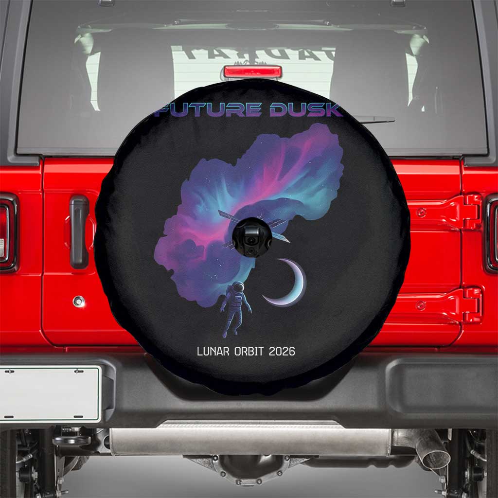 Future Dusk Lunar Orbit 2026 Spare Tire Cover Cosmic Nebula Astronaut n Satellite Space Exploration TS02 Black Print Your Wear
