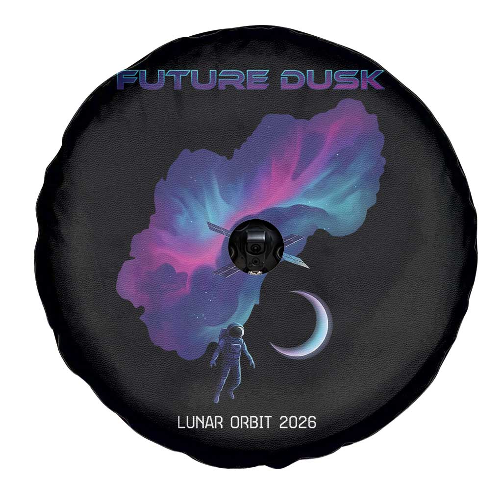 Future Dusk Lunar Orbit 2026 Spare Tire Cover Cosmic Nebula Astronaut n Satellite Space Exploration TS02 Print Your Wear
